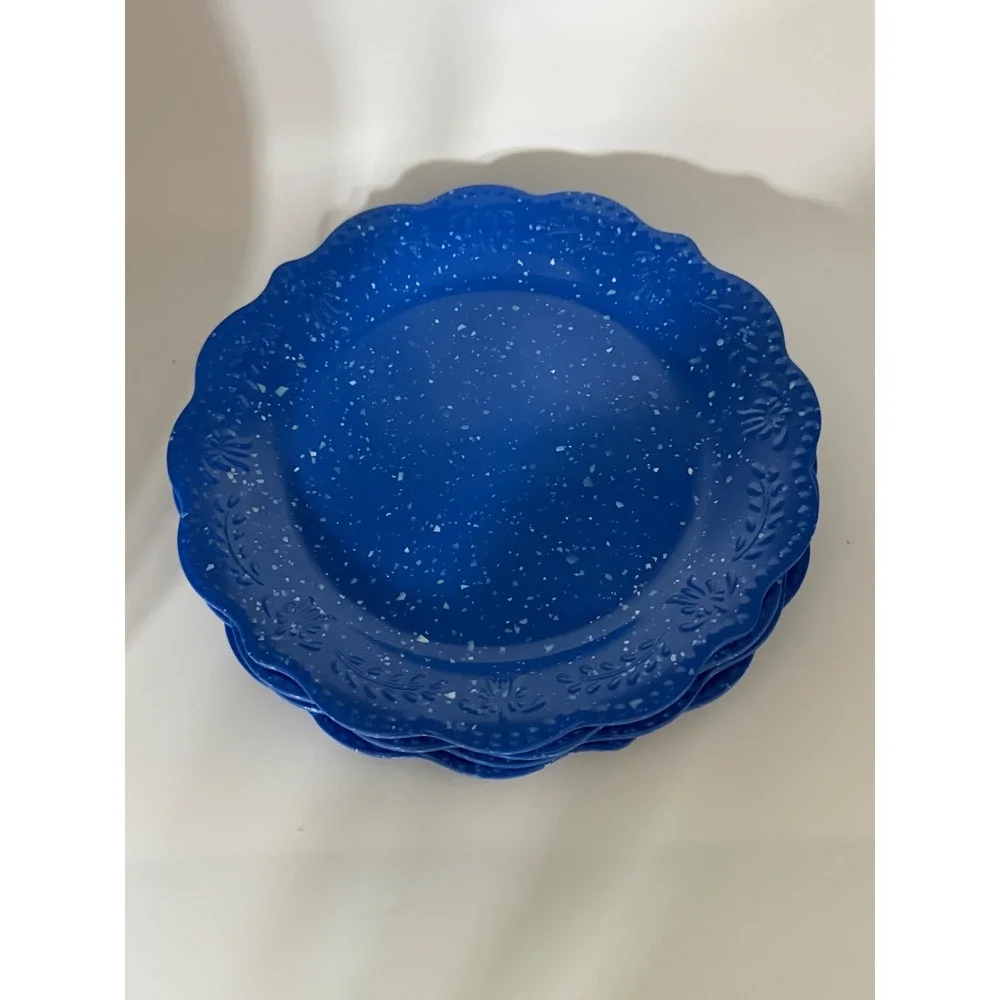Pioneer Woman Juliette Cobalt Blue Melamine Salad Plates Set of 4 Speckled 8.7in